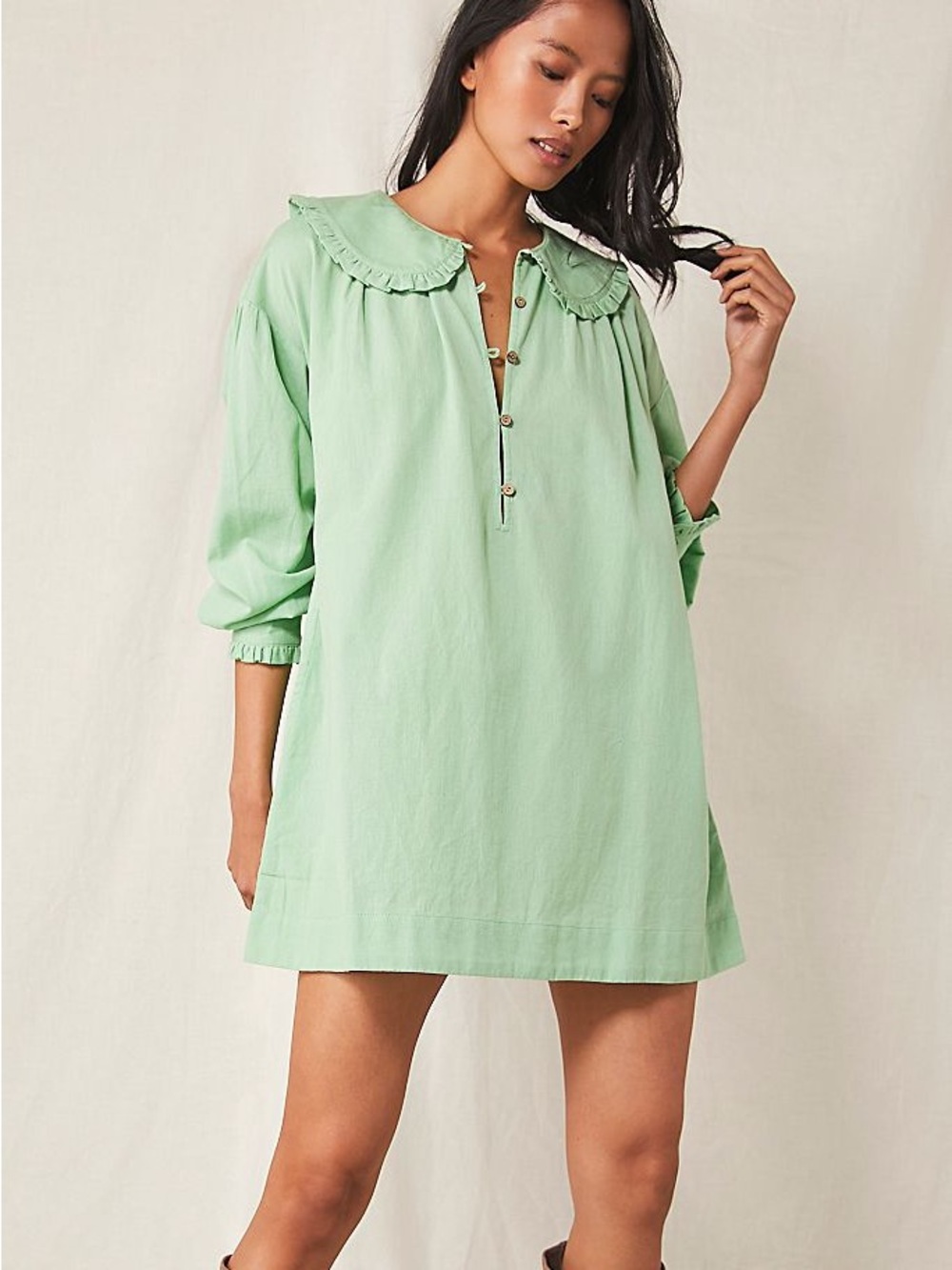 Free People Mint Green Ruffle-Collar Mini Dress